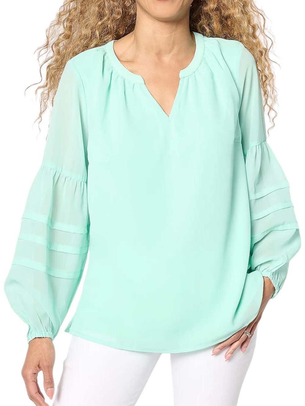 Denim&Co Mint Green Balloon Sleeve Blouse
